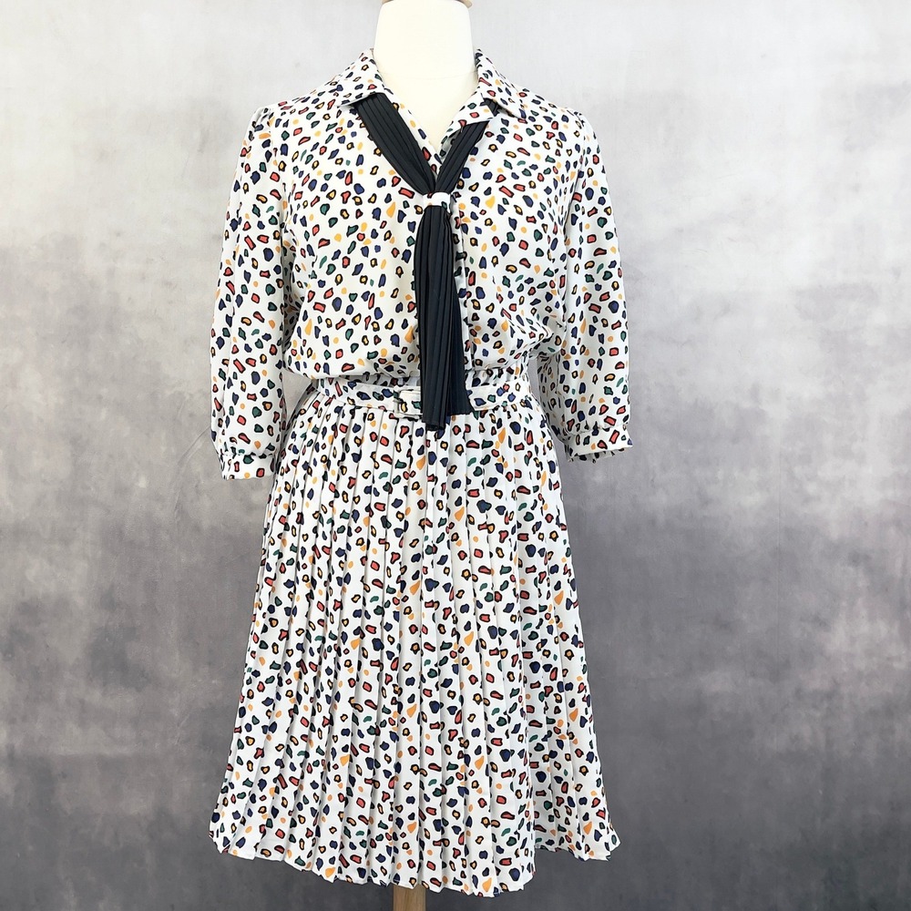 Vtg Breli Originals Abstract Print Dress Women 16 Primary Colors 80s USA Teacher